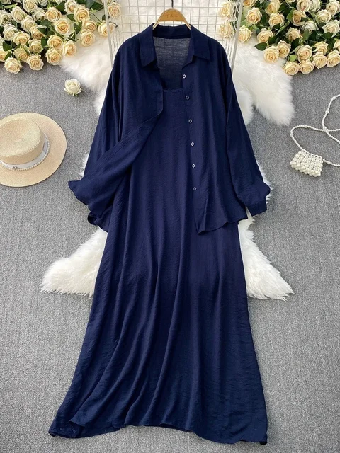 110080-c36fba.jpg Robe chemise pour femmes musulmanes, ensemble deux pièces, costumes modestes solides, Ensemble musulman du Ramadan, Maroc, dubaï, Abayas, tenues islamiques Jalabiya