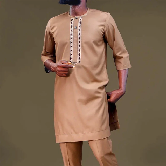 Seyi Embroidery Button Three-quarter Sleeve Dashiki Outfit - Image 5