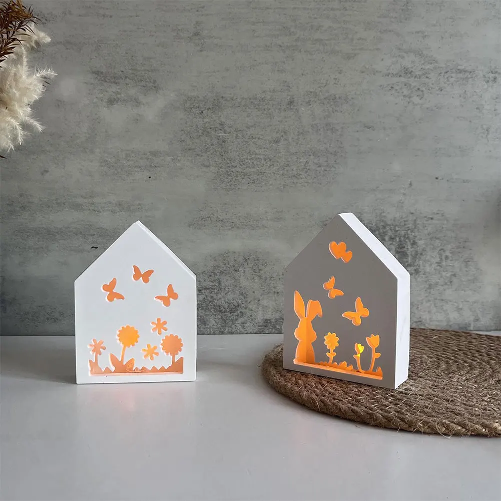 Hollow Easter Egg Rabbit Lamp Silhouette Silicone Mold DIY Gypsum Candle Base Epoxy Resin Casting Mold for Home Decoration