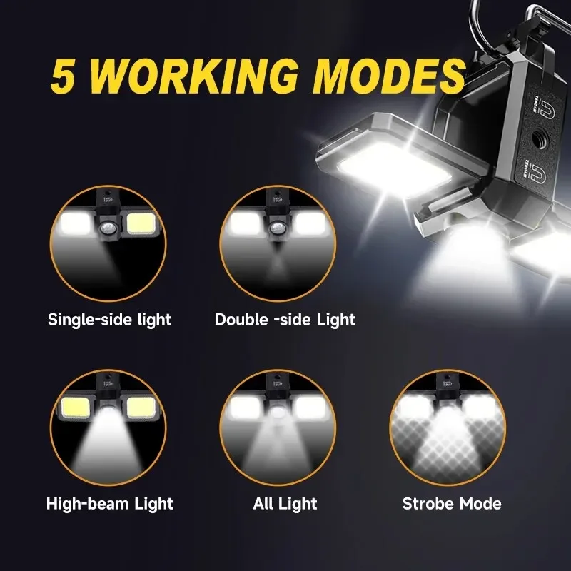 COB Keychain Work Light with Dual Light Source 5Mode Rechargeable High Lumens Portable LED for Camping Hiking Running