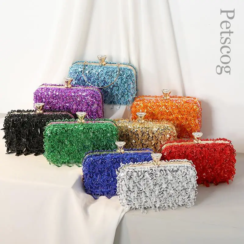 

Handmade Beaded Luxury Women's Clutch Bag 2022 Celebrity Evening Party Handbag Wallet Diamond Shiny Tote Prom Purse