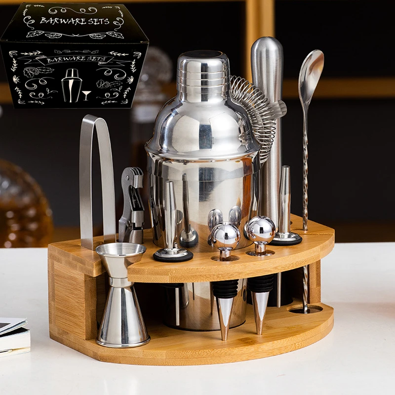 

12pcs/set 750ml Stainless Steel Cocktail Shaker Mixer Drink Bartender Barware Kit With Wooden Rack Bars Set Cocktail Set