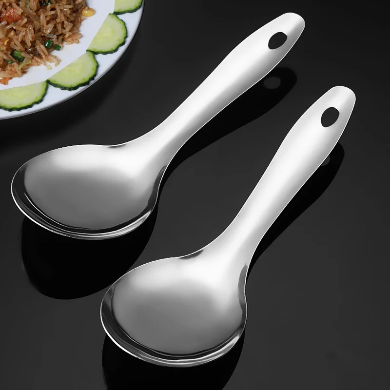 Stainless Steel Rice Spoon with Hanging Hole Thickened Vegetable Spoon Multifunctional Public Kitchen Utensils for Cnteen