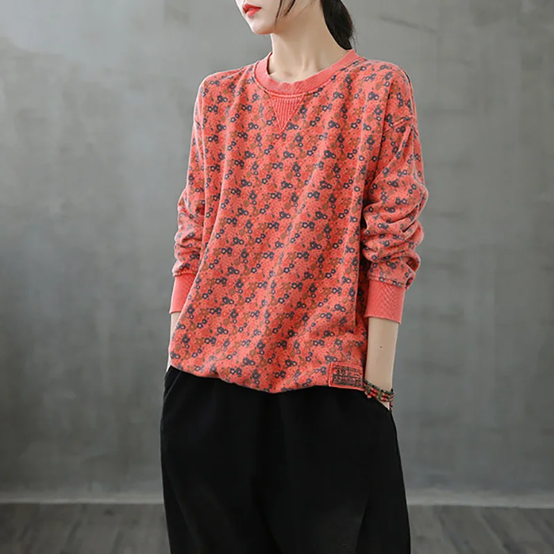 Fashion Printed O-Neck Spliced Floral Blouse Women's Clothing 2022 Autumn New Oversized Casual Pullovers All-match Commute Shirt
