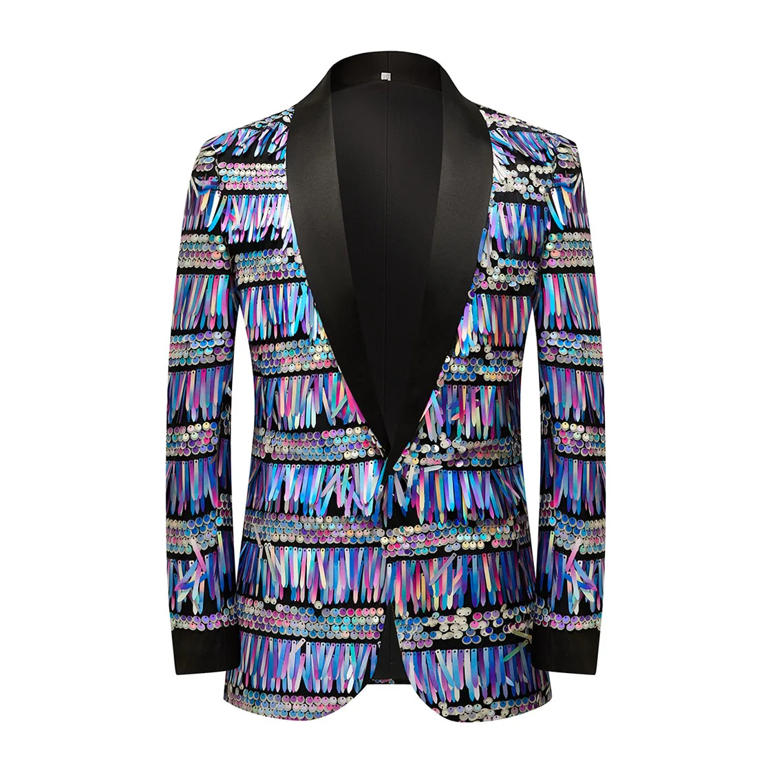 

Plus size Men Blue Shiny Blazers Colorful Sequins Tassel Suit Bar Stage Singers Slim Fit Coat Host Tuxedo
