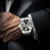 Men's Watches  Rhinestone Luxury Luminous Waterproof Double Calendar Week Quartz Movement Stainless Steel Fashion Business Watch 5