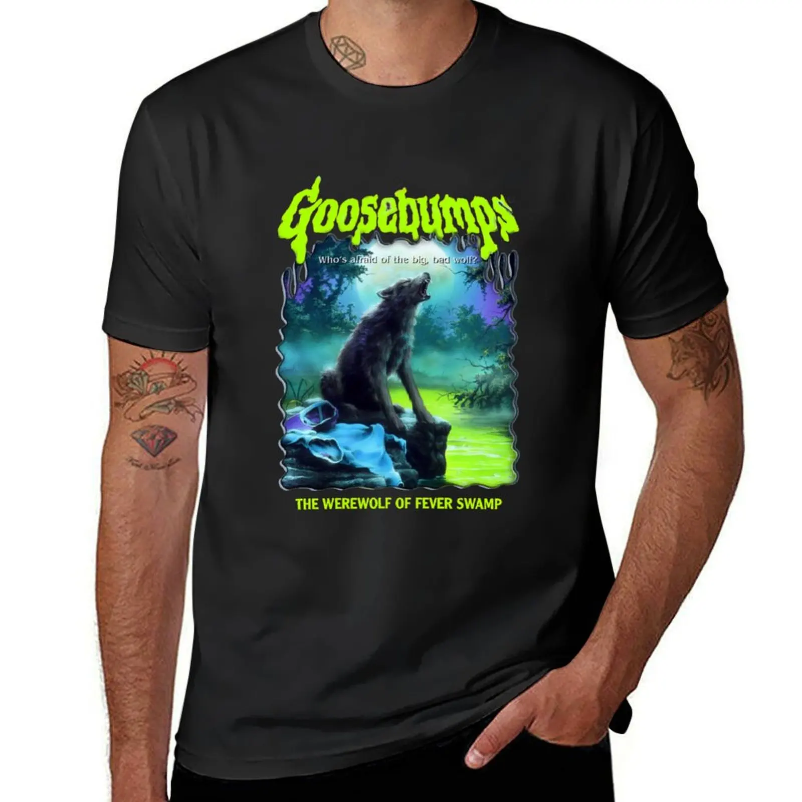 

R.L. Stine Goosebumps Nightmare Halloween Werewolf Fever Swamp T-Shirt boys animal print plus sizes mens clothes