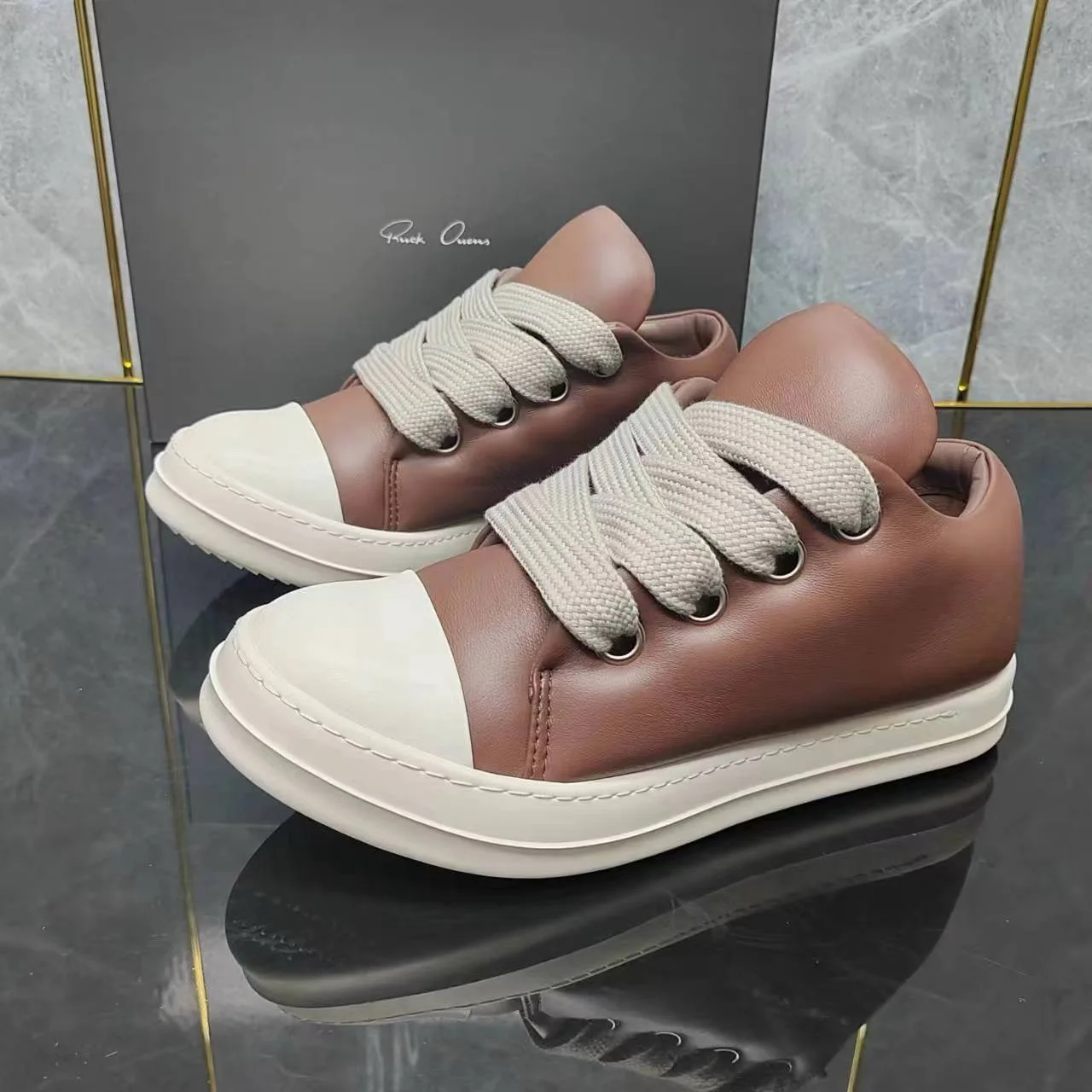 Rick Shoes Owens Jumbo Laces Man for Leather Casual Sneakers Women's Male Bread Style Designer Winter HighQualityFreeShippping 5
