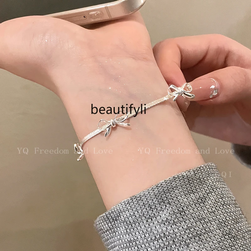 Minimalist Bow Snake Bones Chain Bracelet Female Light Luxury Minority High Sense Bracelet Girlfriends' Gift Girlfriend Gift