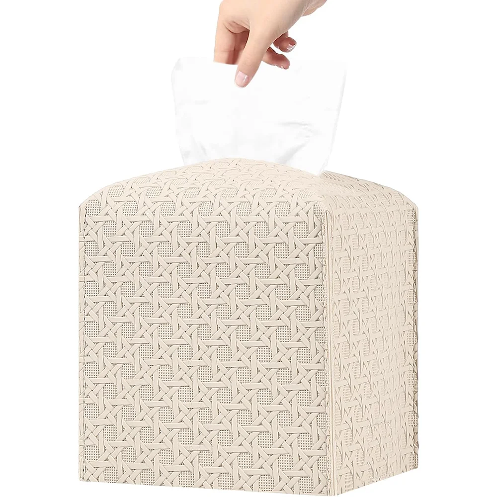 PU Leather Square Tissue Box Four-Color Weaving Pattern Large-Capacity Drawer Box Home Storage Supplies Foldable Kitchen Tools Tissue box,tissue dispenser