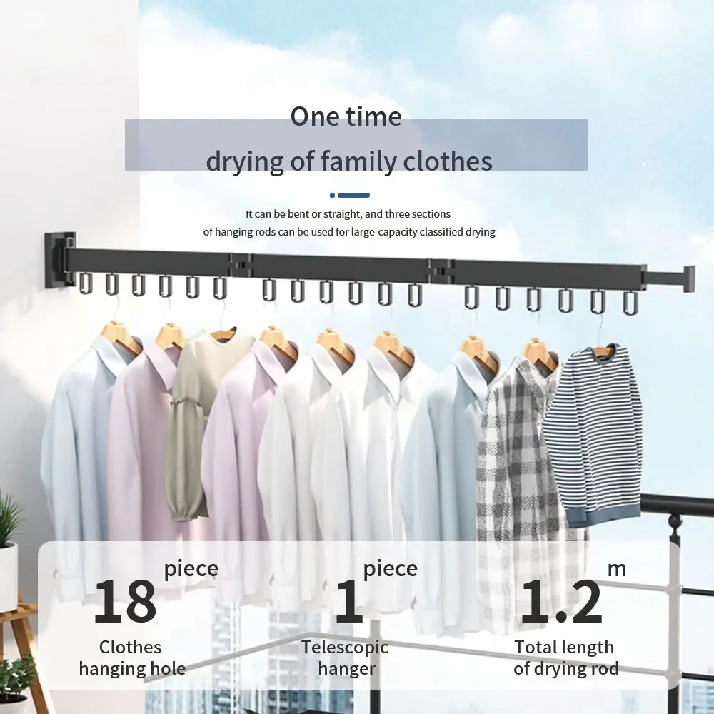 Folding Clothes Hanger Retractable Cloth Drying Rack Indoor&Outdoor Space Aluminum Household Clothes Organization WB3027 4