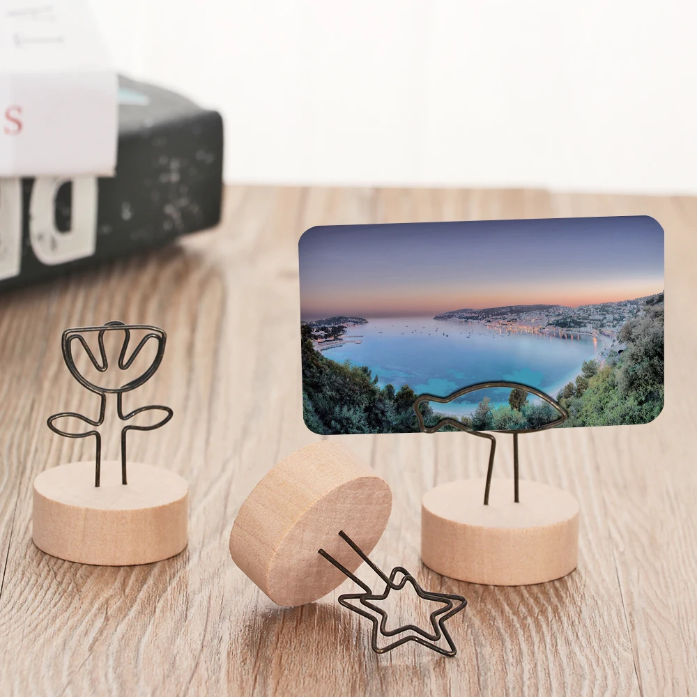 Cute Design Clamps Stand Round Wooden Holder Place Card Paper Clamp Desktop Decoration Table Numbers Holder Photos Clips