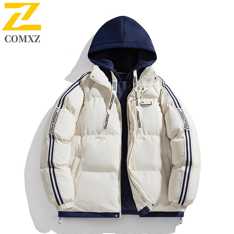 COMXZ 2025 New Men's Hooded 2-in-1 Jacket Autumn Winter Windproof Waterproof Thickened Warm Cotton Outerwear for Daily Outdoor​