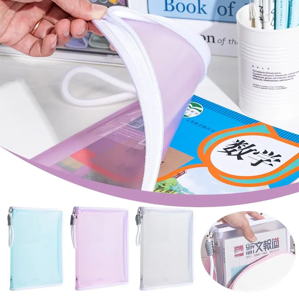끈이 달린 다채로운 투명 A4 지퍼 파일 가방 대용량 보관 가방 파일 폴더 가방 사무실 학교 용품