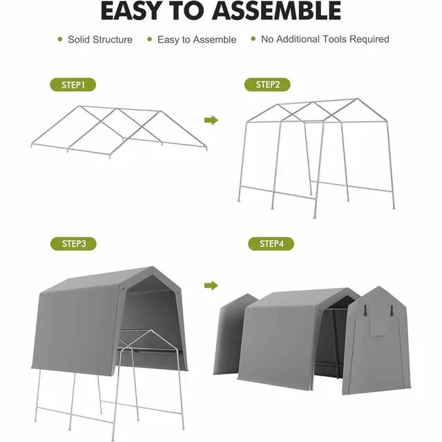 Abri de hangar portable étanche et robuste avec porte enroulable à fermeture éclair pour le rangement extérieur de motos, vélos et outils 6