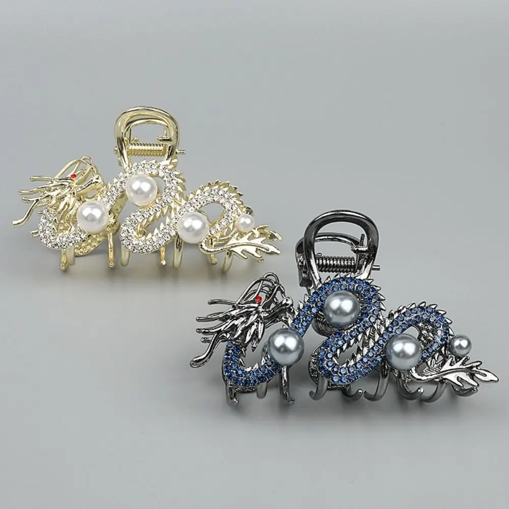 Fashion Blue Dragon Blue Dragon Hairpin Zodiac Simple Hair Claw Shark Clip Alloy Metal with Pearl Women
