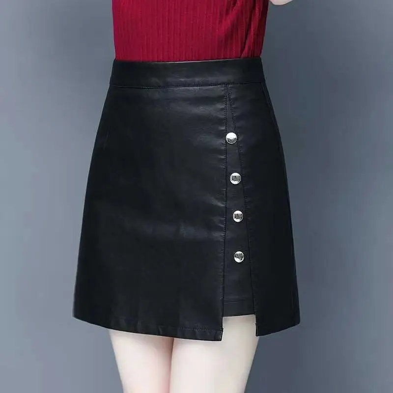 

Юбка женская трапециевидная на пуговицах, однотонная универсальная винтажная элегантная в стиле пэчворк, с завышенной талией, черная, весна-осень