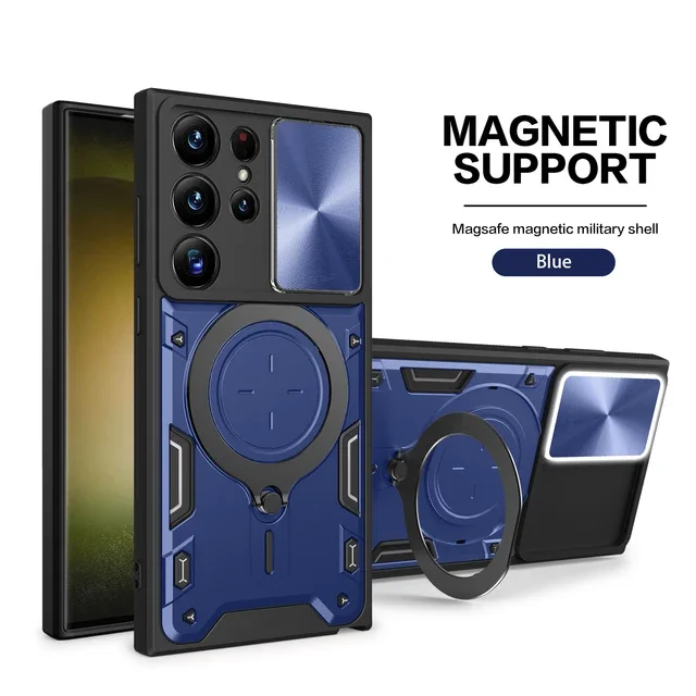 Hülle für Samsung S24 S23 S22 S21 Ultra Plus A55 A35 A15 A34 A14 Magnetische drehbare Schiebekamera 360 Grad drehbare Kickstand Hülle_voghion.com