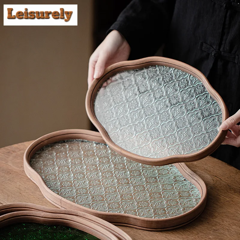 Begonia Flower Glass Dry Bubble Tray Small Tea Table Tea Tray Pot Tea Tray Dry Fruit Snack Plate Tray Storage Home Decoration