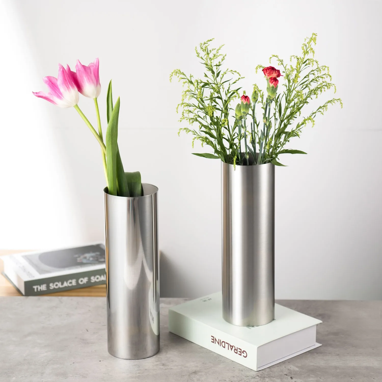 9x28Hcm SUS304 Stainless Steel Vase Decorative Centerpiece For Home or Wedding (Silver) 6