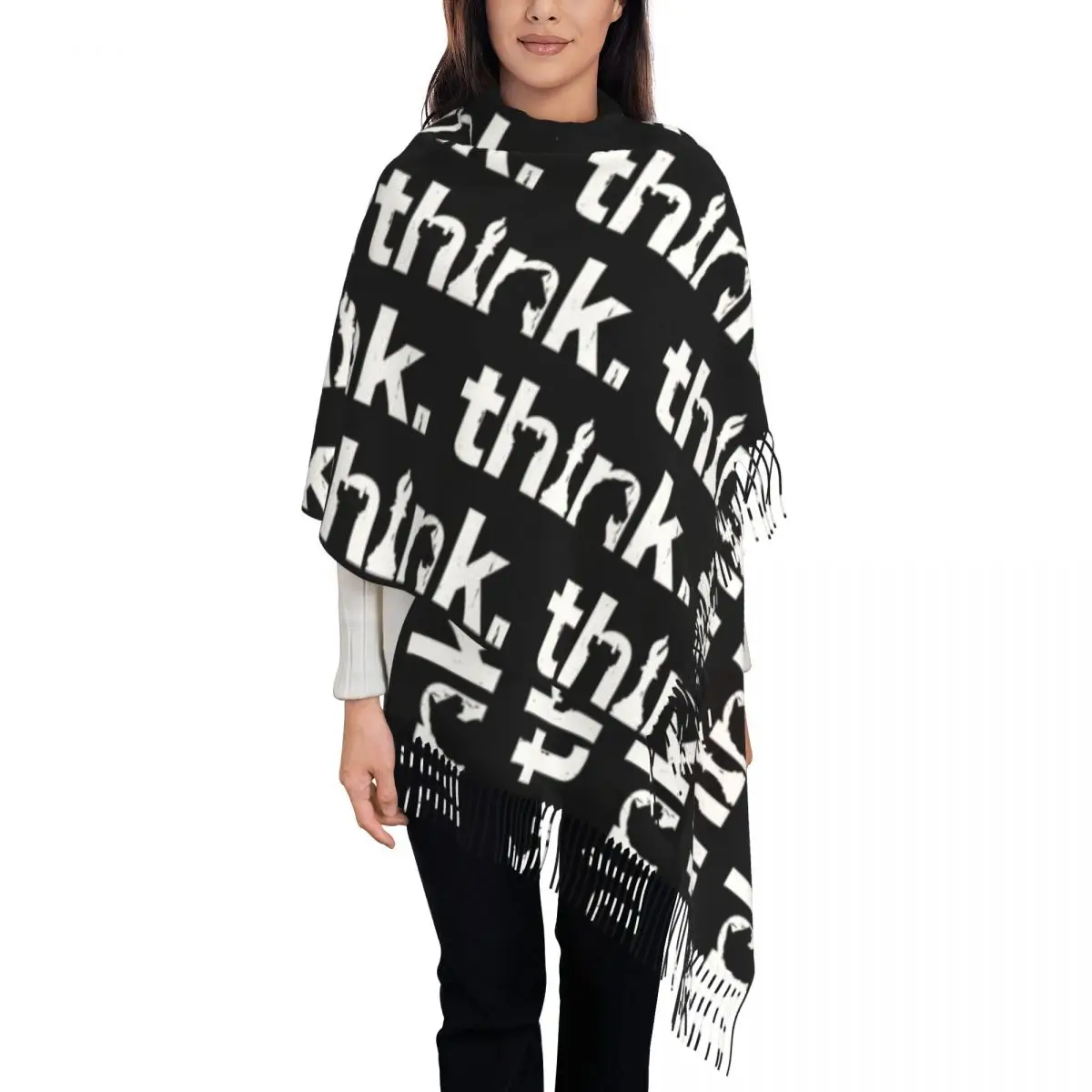 

Personalized Print Think Chess Pieces Player Scarf Women Men Winter Fall Warm Scarves Funny Game Shawls Wraps
