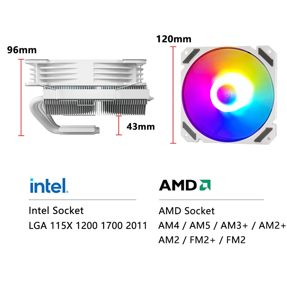Ventilador do Radiador do Processador Central de Argb Refrigerador do Perfil Baixo Pwm 4pin 120 Milímetros Lga 1150 1151 1155 1200 1700 2011 v3 X79 X99 Am3 Am4 Am5 Rgb Ultra Fino - Imagem 2
