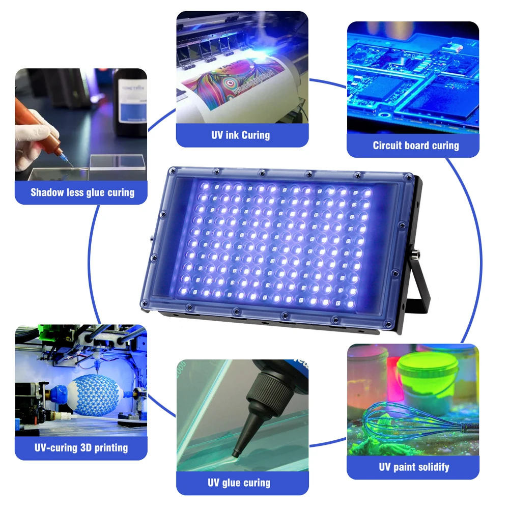 395nm 365nm LED UV Floodlight 300W Stage Backlight 220V Waterproof Ultravilet Lamp Fluorescent Party Photocuring Lamp uv curing lamp