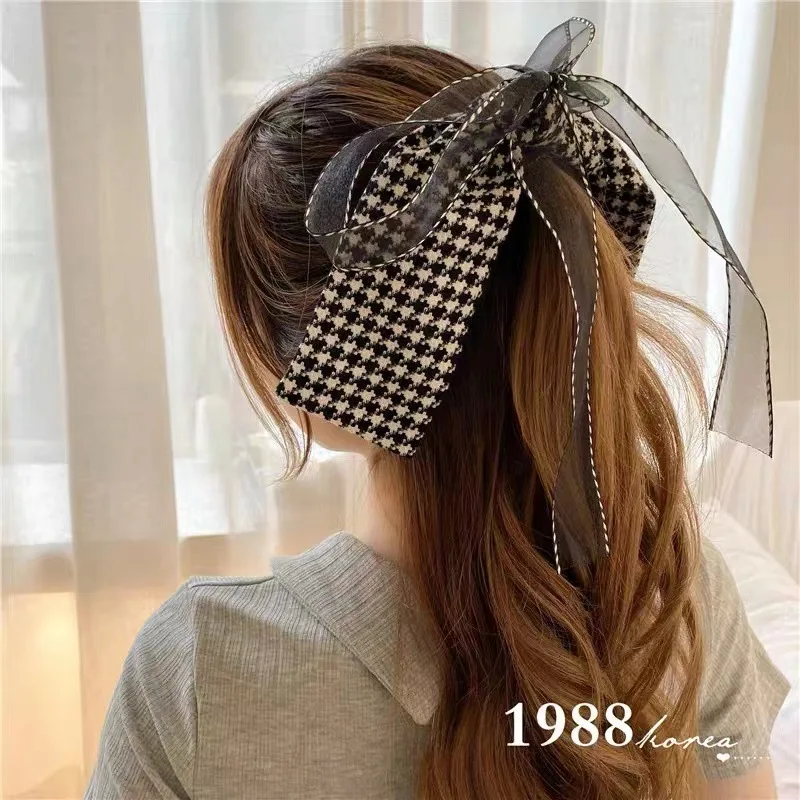 

Korean lace houndstooth bow hairpin back of the head oversized bow hair accessories streamer headdress hairpin female