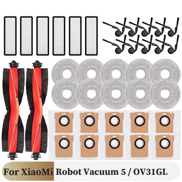 อะไหล่สำหรับหุ่นยนต์ดูดฝุ่น Xiaomi Robot Vacuum 5 / OV31GL  แปรงหลัก แปรงข้าง ผ้าถูพื้น ไส้กรอง HEPA ถุงเก็บฝุ่น 1