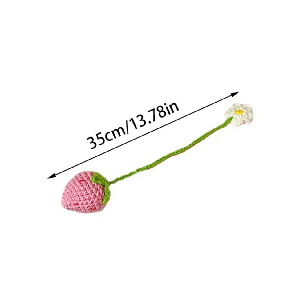 Pink Red Knitted Strawberry Pendant Handmade Wool Knitted Bookmark Strawberry Flower Hanging Decoration for Keychain Handbag