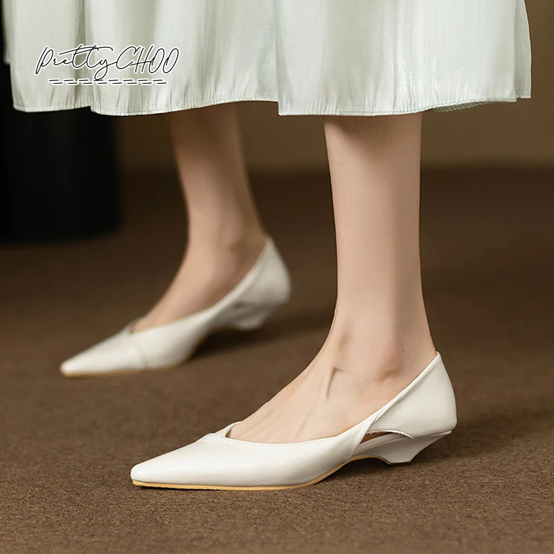 Brand Design Hollow Out Folded Heel Shoes Woman Soft Leatherette Point Toe Dress Shoes Ladies Comfort Office Zapatos in Blue 4