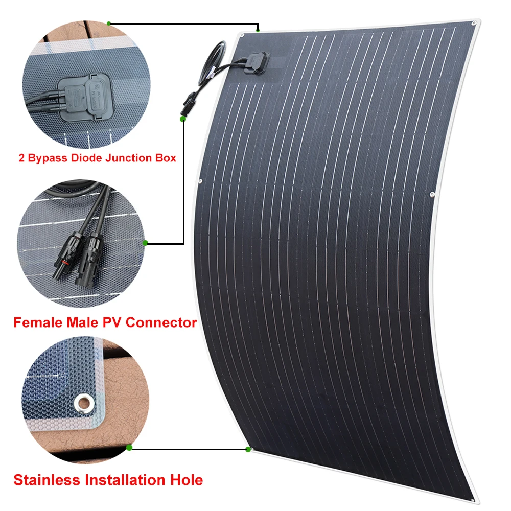 200w 150w 100w 80w 50w flexible solar panel ETFE PET high efficiency 12v battery charger camper car home roof DHL freeshipping