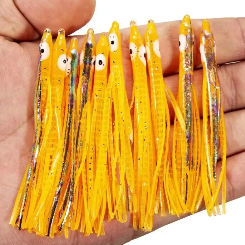 Biomimetic Bait Monochrome Flash Octopus FakeBait 10Pcs Needle Shaped Road Subbait Soft Squid Road Subbait Fishing Accessories