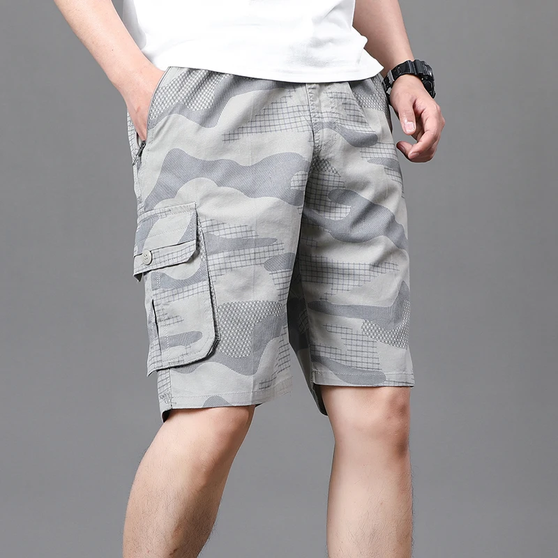 Clothing Printing Contrast Color Elastic High Waisted Camouflage Pockets Men's Summer Straight Knee Pants All-match Shorts