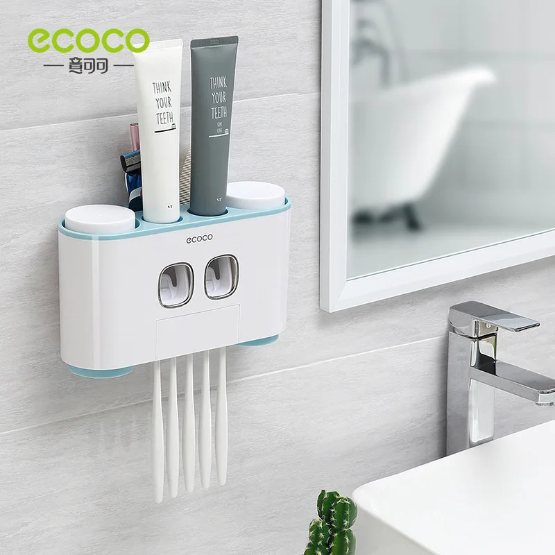 ECOCO Wall Mount Automatic Toothpaste Squeezer Dispenser Toothbrush Holder Bathroom Accessories Storage Rack 4 Cups toothpaste squeezer,toothpaste dispenser,bathroom accessories set