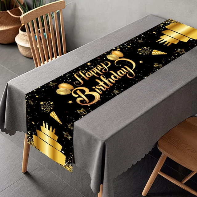 Chemin de table d'anniversaire noir et or, nappe d'anniversaire, décoration  de fête de ballon