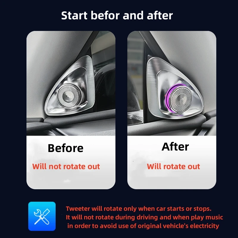 테슬라 모델 3 모델 Y용 4D 회전 트위터, 멀티 컬러 LED 주변 조명 앱 제어, 자동차 스피커 경적 수리 액세서리