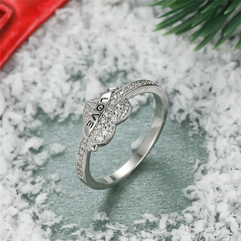 Cute Female Rose Red Stone Heart Engagement Ring Vintage Silver Color Wedding Jewelry For Women