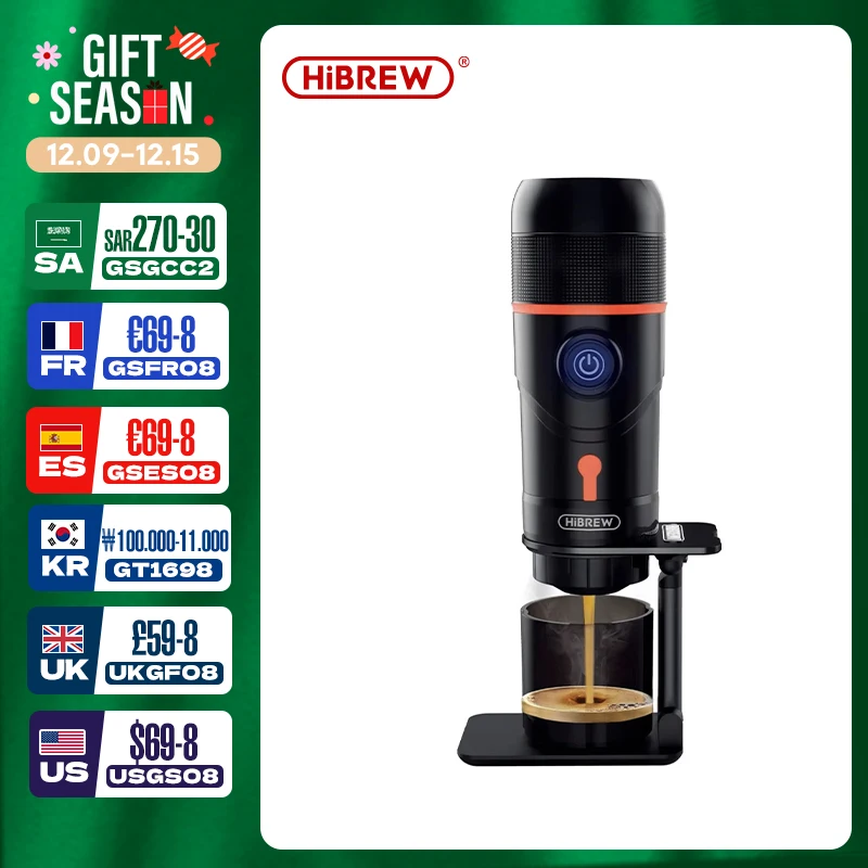 HiBREW Portable Coffee Machine for Car & Home,DC12V Expresso Coffee Maker Fit Nexpresso Dolce Pod Capsule Coffee Powder H4
