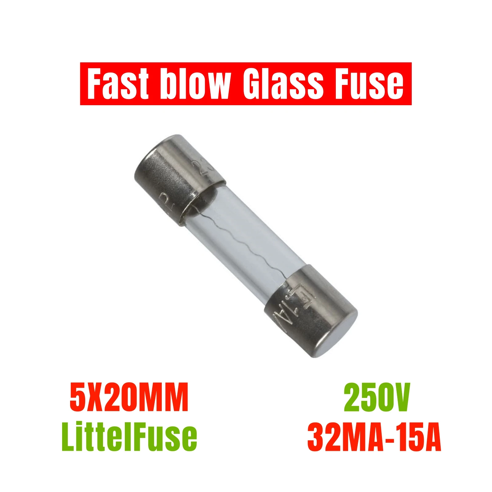 LF 217 Fast blow Glass Fuse 5*20 5x20mm 250V 32MA 50MA 63MA 100MA 125MA 160MA 200MA 1.6A 2A 3A 2.5A 4A 5A 6.3A 8A 10A 15A 5PCS