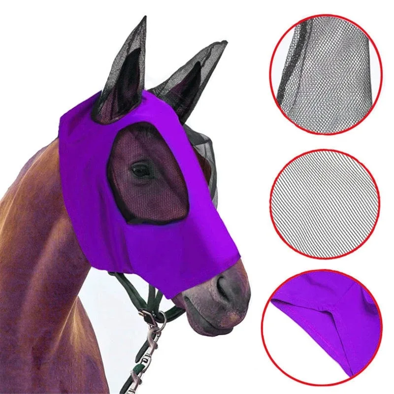 1pc Anti-Fly Mesh Equine Mask Horse Mask Stretch Bug Eye Horse Fly Mask with Covered Ears Horse Fly Mask Long Nose with Ears 4