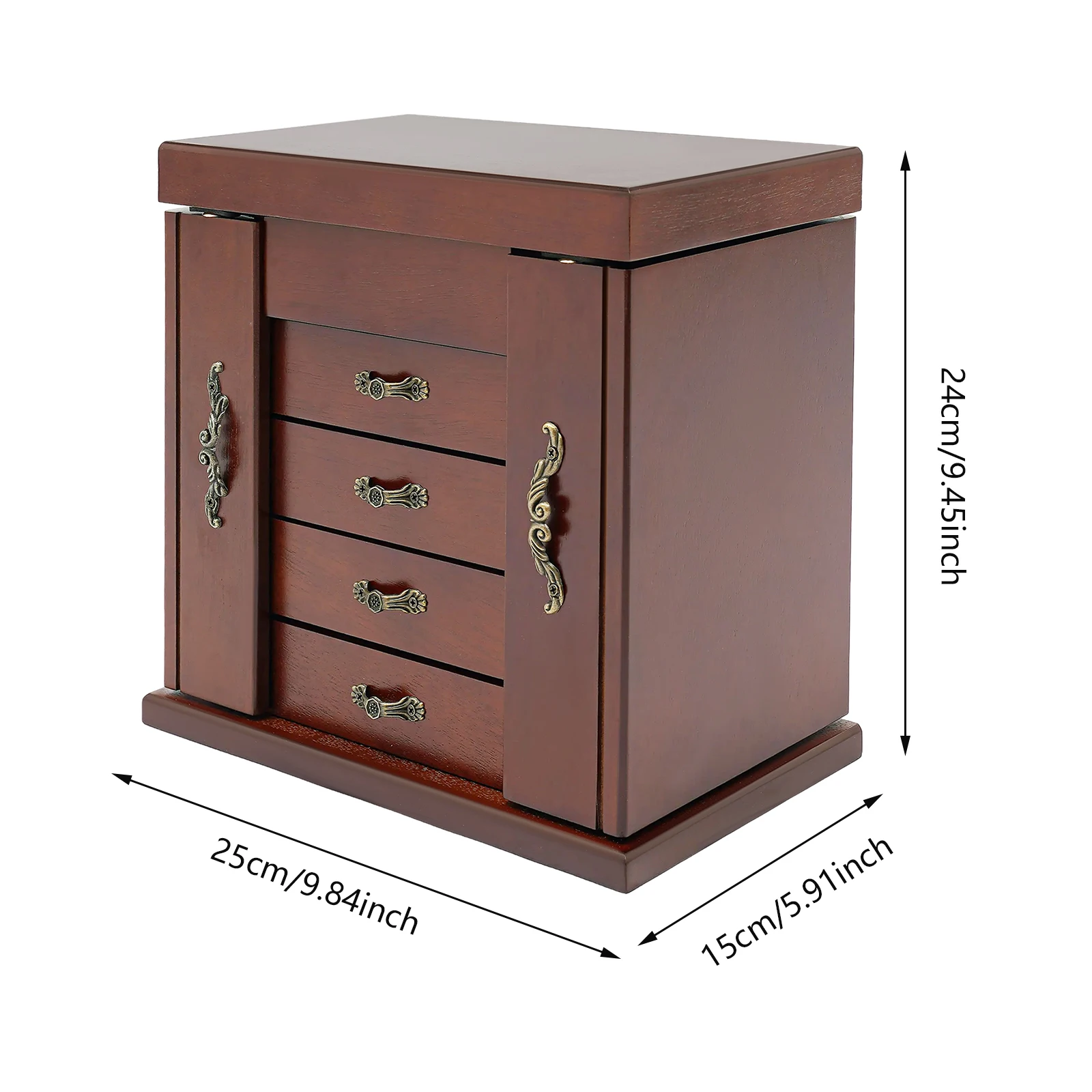 Intérieur de la boîte à bijoux, compartiments et rangement des accessoires