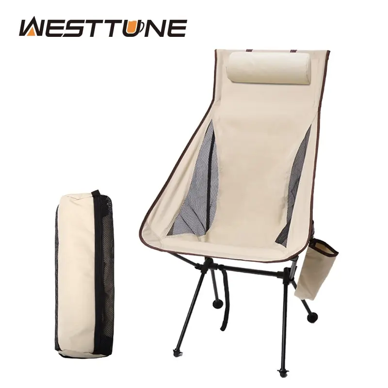 WESTTUNE-Silla de Camping plegable portátil con reposacabezas, sillas de turismo ligeras, silla de pesca de aleación de aluminio, muebles de exterior