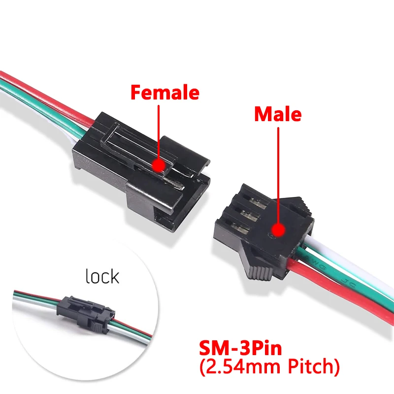 Connettori JST SM a 3 PIN per WS2812B WS2811 WS2812 SK6812 LED Strip Femmina Maschio 15 cm 20AWG FILO 20 PAHES | Leroy Merlin Connettori JST SM a 3 PIN per WS2812B WS2811 WS2812 SK6812 LED Strip Femmina Maschio 15 cm 20AWG FILO 20 PAHES | Leroy Merlin