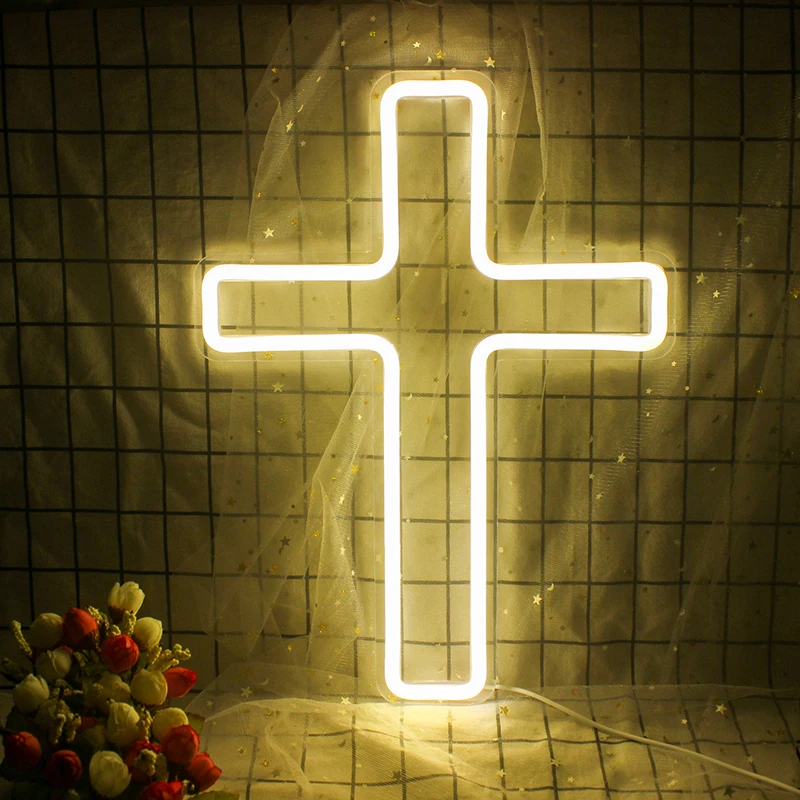 

Wanxing Neon Sign LED Cross Shaped USB With Switch Wall Art Hanging Lamp For Holiday Bar Wedding Party Club Home Room Decor