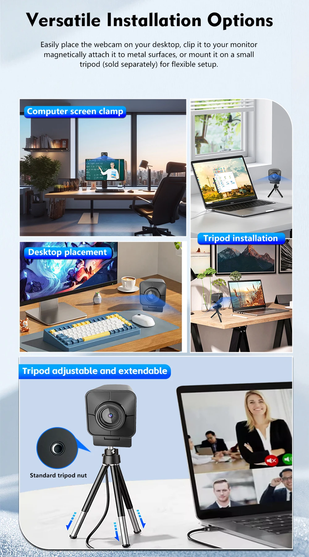 Webcam che mostra la flessibilità di montaggio