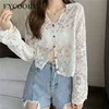 2025 New Mesh Hollow Cardigan Women Summer Thin V-neck Lace Shawl Korean Fashion Loose Crop Tops Woman