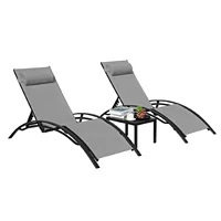 Aluminum Lounge Chair for Outside with 5 Adjustable Positions+Table 3Pcs Chaise Outdoor for Pool, Garden,Beach,Camping,Backyard