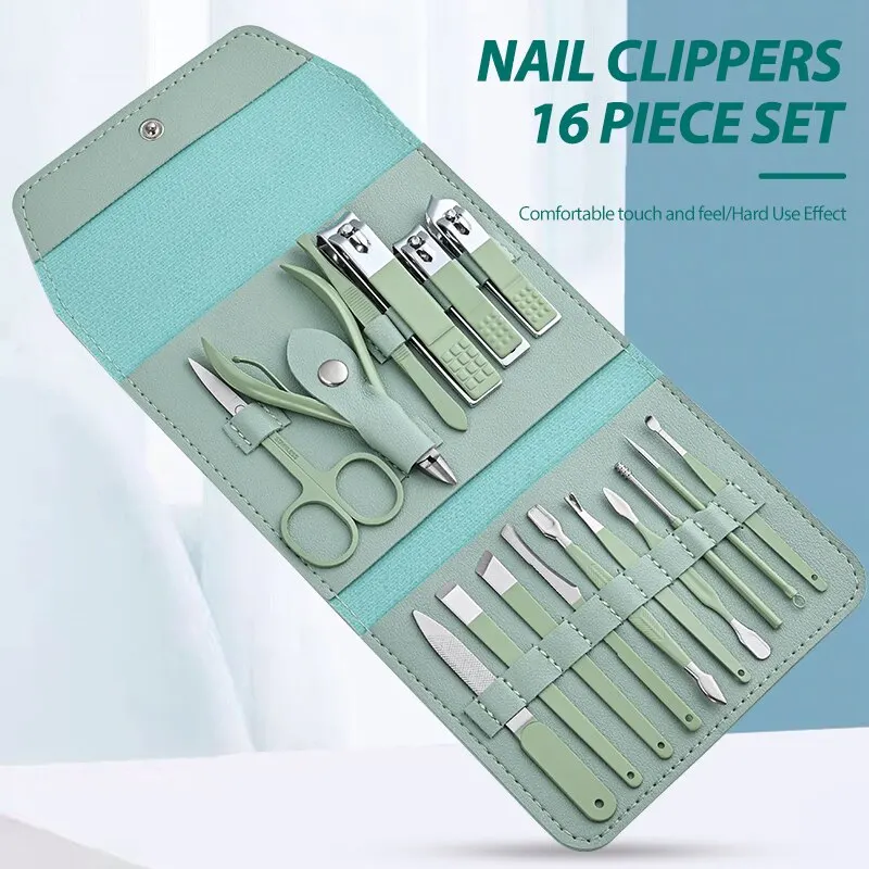 Nail Cutter Set Stainless Steel Nail Clippers Set With Folding Bag Manicure Cutter Kits Scissors Beauty Tool 16pcs