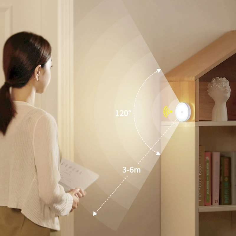 Round Under Cabinet 8 LEDs  Night Light USB Rechargeable Motion Sensor Closet Light Kitchen Bedroom Lighting Wireless Wall Lamp